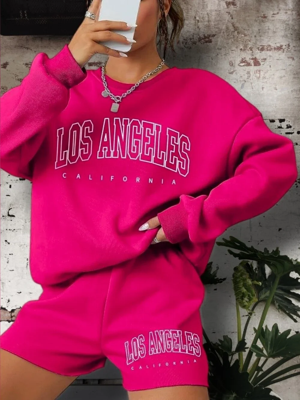 Women's Los Angeles California Hot Pink Sweatshirt & Short Set Size XL